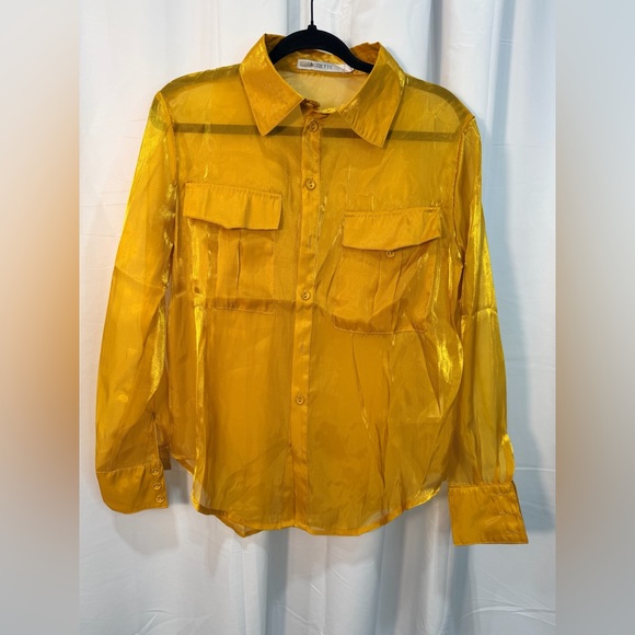 AUDETTE Tops - Audette, anthropology mustard Sheer Blouse